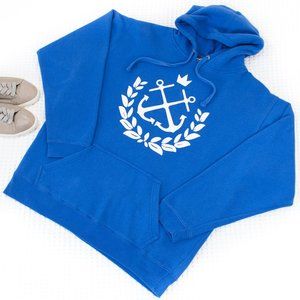 Bright Blue Anchor Graphic Hoodie | L